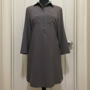 Title Nine Shirt Dress Gray Zip‎ Roll Tab Sleeve Pockets Utility Athleisure Med